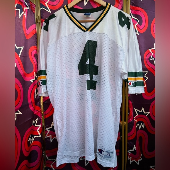 Vintage Brett Favre Green Bay Packers Champion NFL Jersey White 4 48 Football - Picture 2 of 12